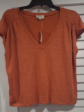 LOFT Rust V-Neck Short Sleeve Top
